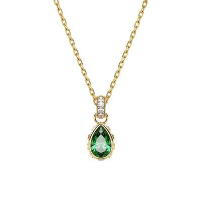 Swarovski Stilla Pear Gold Metal & Green Crystal Necklace, Adjustable 38 cm to 42 cm - 5648751 - Swarovski