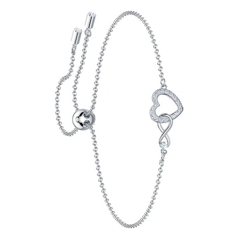 White Rhodium-Plated Metal Swarovski Infinity Heart Bracelet, Adjustable Length 24 cm - 5524421 - Swarovski