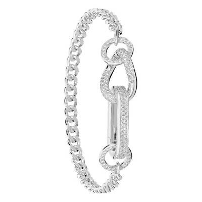 Bracelet Dextera Blanc, Métal Rhodié & Cristaux, Longueur 15,5 à 17,5 cm - Swarovski