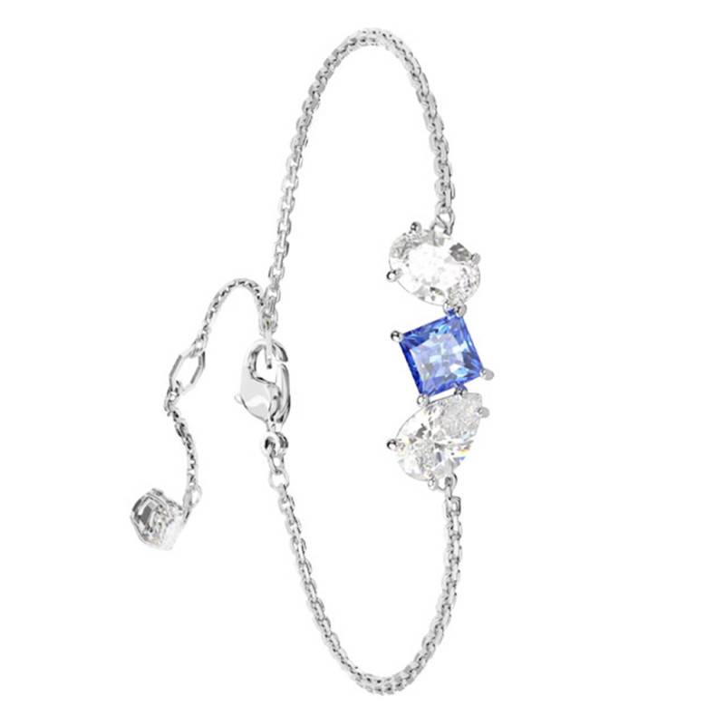 Mesmera Rhodium-Plated Metal & Blue and White Crystals Bracelet, Length 15.5 to 19.5 cm - 5668359 - Swarovski