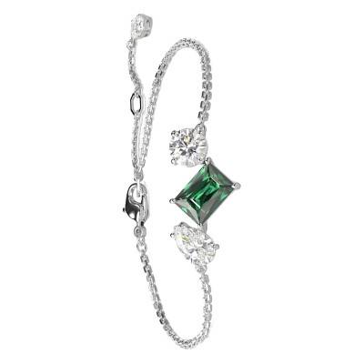 Rhodium-Plated Metal & Green & White Crystal Mesmera Bracelet, Length 15,50 cm to 19,50 cm - 5668360 - Swarovski