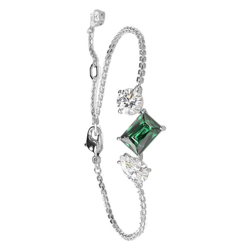 Rhodium-Plated Metal & Green & White Crystal Mesmera Bracelet, Length 15,50 cm to 19,50 cm - 5668360 - Swarovski