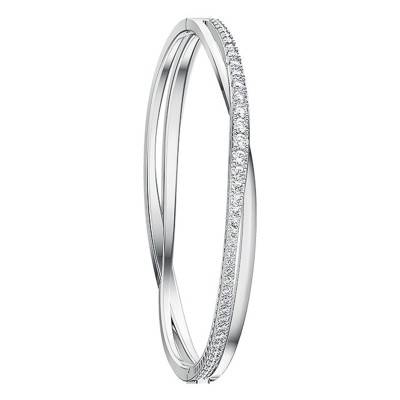 Bracelet twist rows, blanc, métal rhodié, Diamètre 4,8 à 6,2 cm - Swarovski