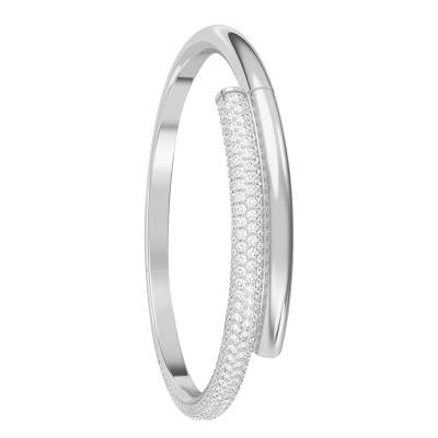 Dextera Rhodium-Plated Metal & White Crystals Bangle Bracelet, 56 mm Diameter - 5670252 - Swarovski