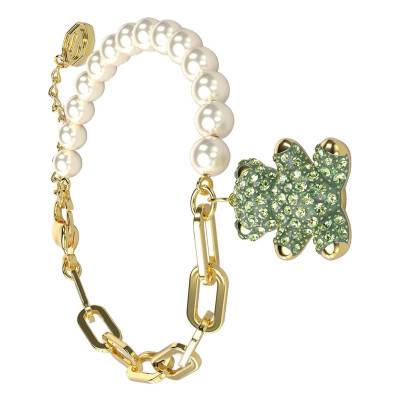 Bracelet Ours Teddy Métal Doré, Perles & Cristaux Verts, 15,50 à 18,50 cm - 5669167 - Swarovski