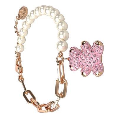 Teddy Bear Rose Gold-Tone Metal & White Beads and Pink Crystals Bracelet, Adjustable Length 15,50 cm to 18,50 cm - 5669169 - Swarovski