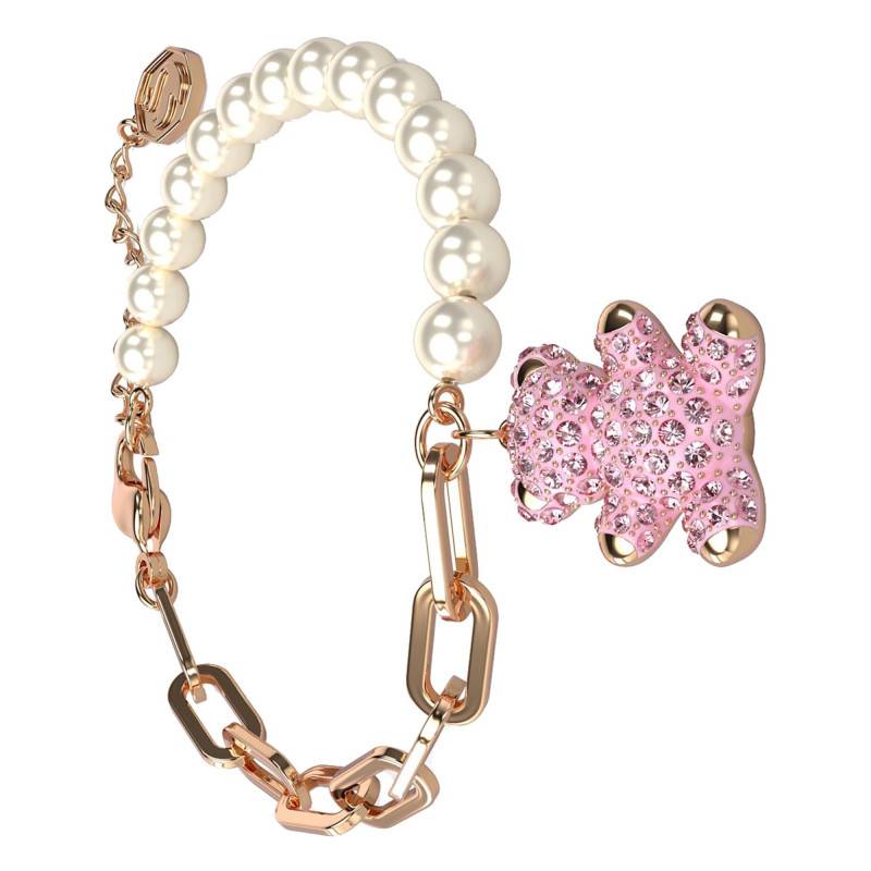 Teddy Bear Rose Gold-Tone Metal & White Beads and Pink Crystals Bracelet, Adjustable Length 15,50 cm to 18,50 cm - 5669169 - Swarovski