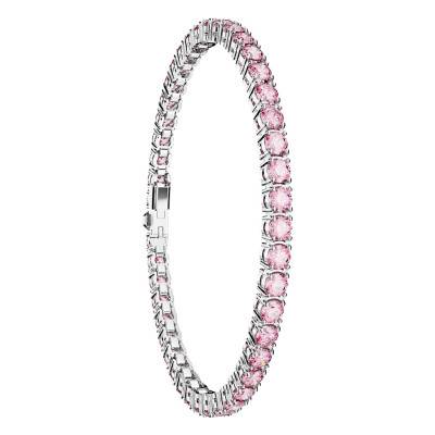 Rhodium-Plated Metal Matrix Tennis Bracelet & Pink Crystals, 15.5 cm to 19 cm - 5648930 - Swarovski