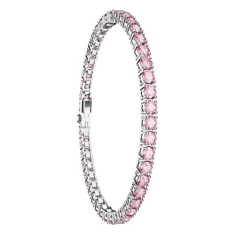 Rhodium-Plated Metal Matrix Tennis Bracelet & Pink Crystals, 15.5 cm to 19 cm - 5648930 - Swarovski