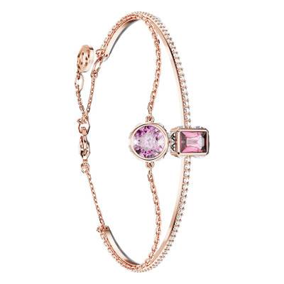 Bracelet Jonc Stilla Métal Doré Rose & Cristaux Bicolores, 16,50 cm, Ajustable - 5668243 - Swarovski