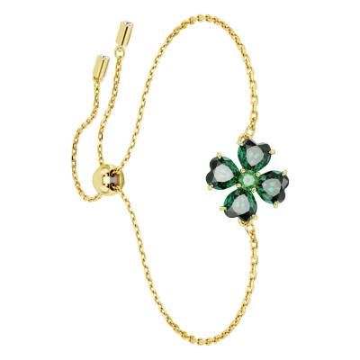 Bracelet Idyllia Trèfle à 4 Feuilles, Cristaux Verts & Métal Doré, 24 cm, Ajustable - 5666585 - Swarovski