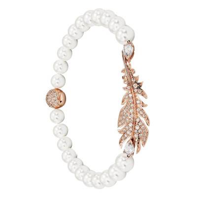 Bracelet Plume Nice Métal Doré Rose, Perles & Cristaux Blancs, 16,50 cm - 5663480 - Swarovski