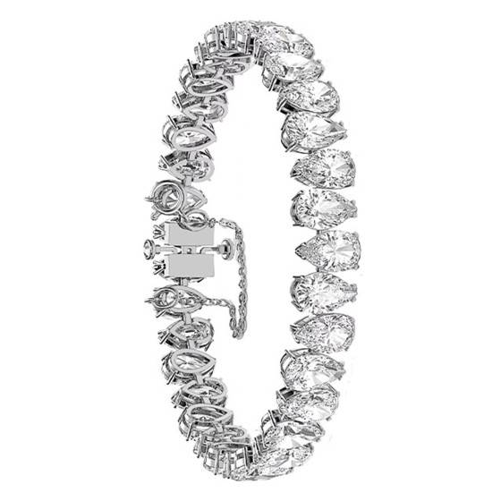 Bracelet Argent 925 Swarovski - Avec Quartz Fumé Et Cristal Blanc, Occasion, Poinçonné