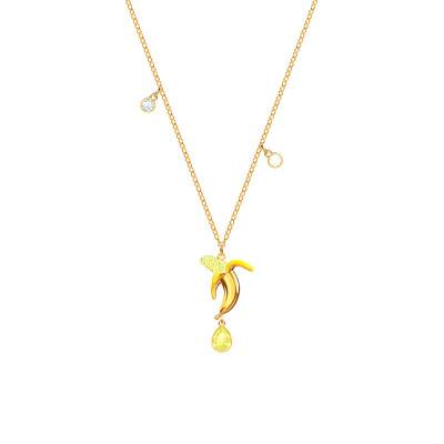 No Regrets Banana Multicolor Gold-Plated Metal Necklace, 38 cm - Swarovski