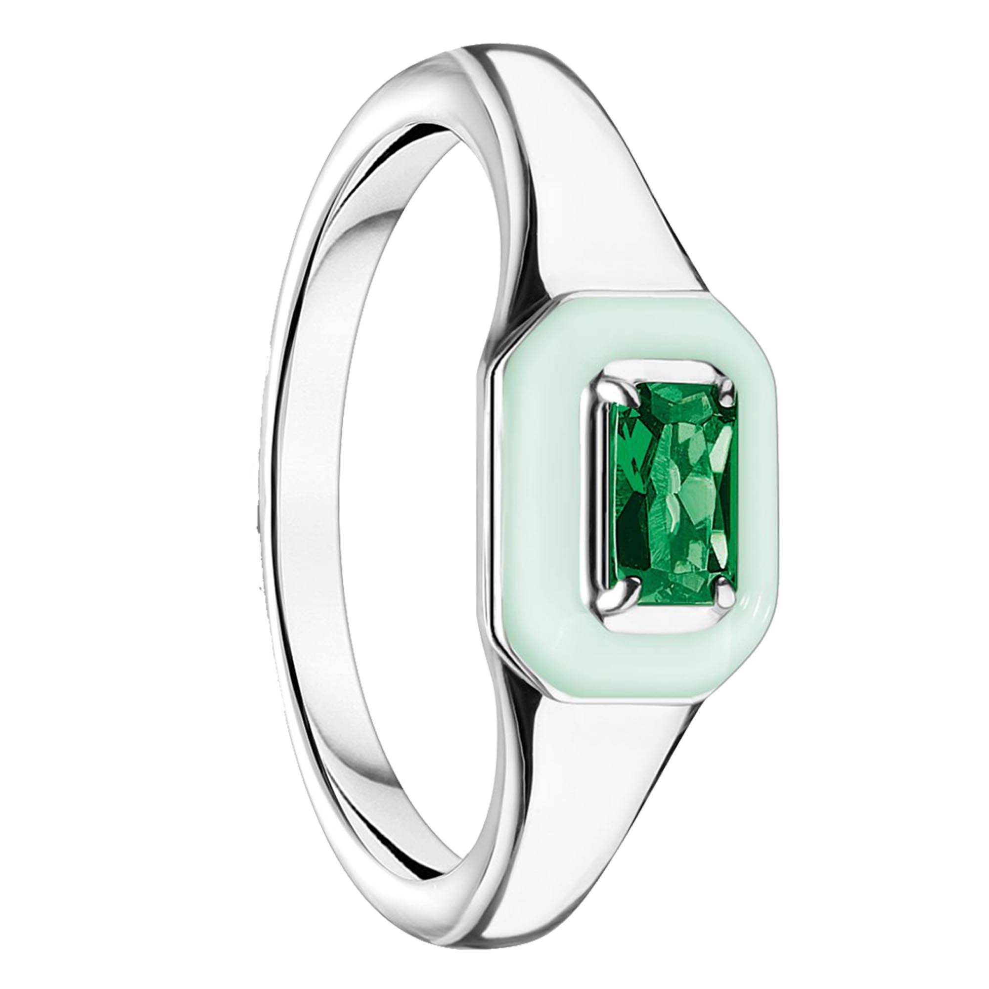 Bague Anneau En Vermeil Et Pierre Verte - Argent 925 - 0,80g - Occasion