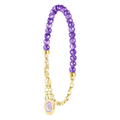 Bracelet Charmista As We Dream Perles Imitation Améthyste en Plaqué Or Jaune, Longueur 13 à 19 cm, Largeur 2,50 mm- A2130-427-13 - Thomas Sabo