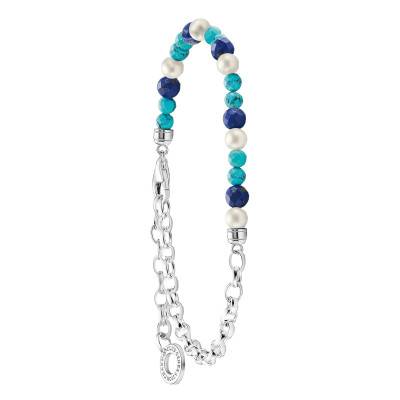 Bracelet Charms Pierres Bleues & Perles Argent 925, Longueur 14 à 19 cm, Largeur 3,00 mm - A2100-056-7 - Thomas Sabo