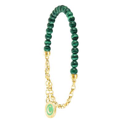 Bracelet Charmista As We Dream Perles Imitation Malachite en Plaqué Or Jaune, 13,00 à 19,00 cm, Largeur 2,50 mm - A2130-140-6 - Thomas Sabo