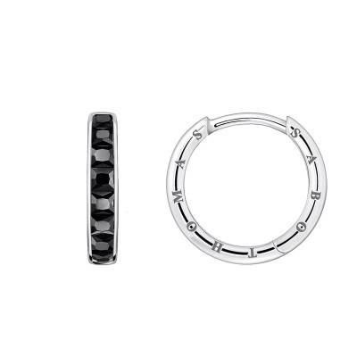 Silver & Black Stone Heritage Fine Hoop Earrings, 20 mm Diameter - CR668-643-11 - Thomas Sabo
