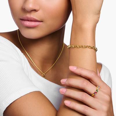 Yellow Gold-Plated Charm Bracelet, Length 17 cm to 19.50 cm, Width 13 mm - X0031-413-39 - Thomas Sabo
