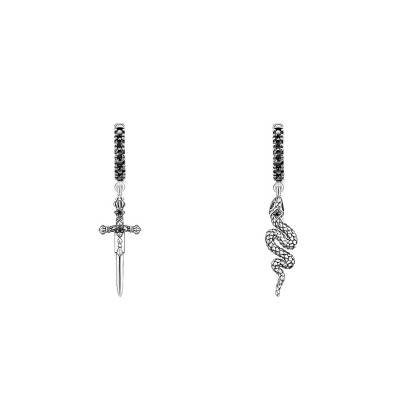 925/1000 Silver Blackened Snake and Sword Hoop Earrings, 1.40 cm Diameter - CR713-643-11 - Thomas Sabo