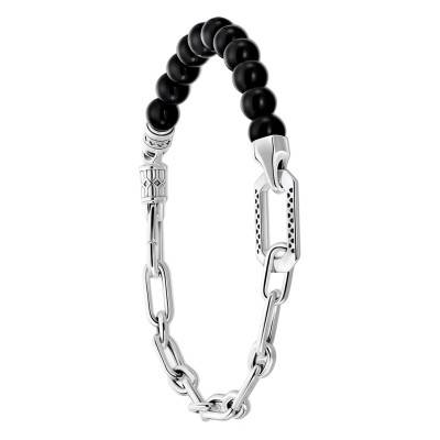 925 Silver & Onyx Bead Bracelet, Length 16 cm to 19 cm, Width 9 mm - A2088-507-11 - Thomas Sabo