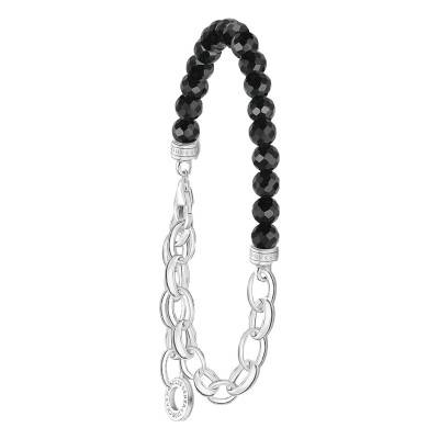 Bracelet Charm Perles Noires Onyx & Argent 925, Longueur 14 à 19 cm, Largeur 5,00 mm - A2098-130-11 - Thomas Sabo