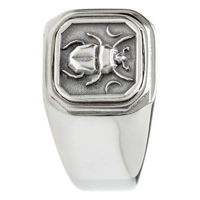 925 Silver & Steel Scarab Signet Ring 14 x 14 mm - Thomas V