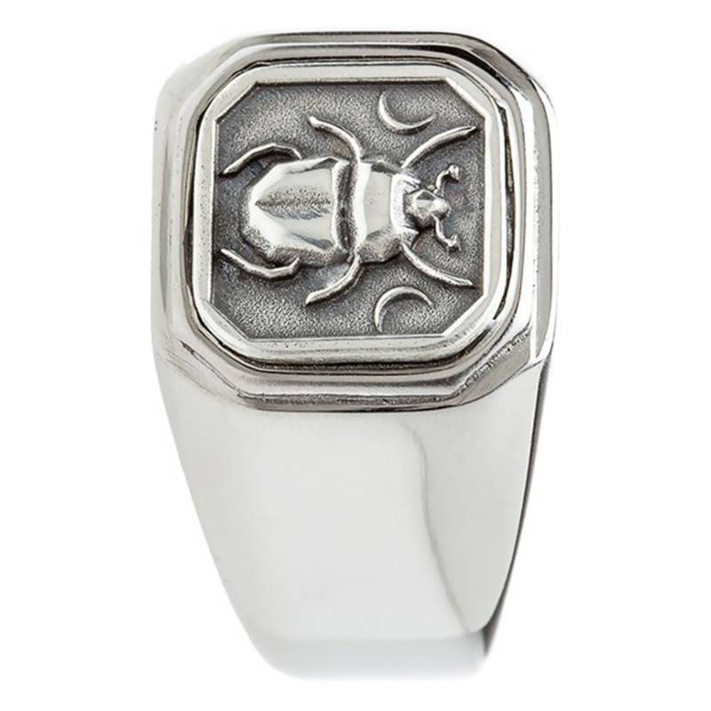 925 Silver & Steel Scarab Signet Ring 14 x 14 mm - Thomas V