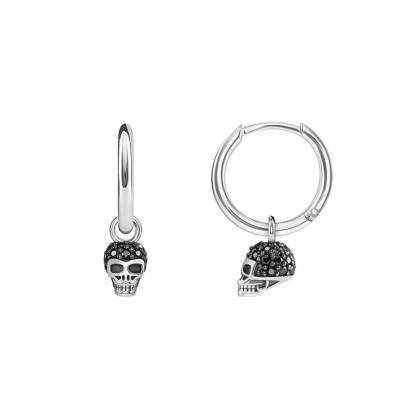 Skull Hoop Earrings in 925 Silver & Black Zirconia, 14 mm Diameter - CR623-643-11 - Thomas Sabo