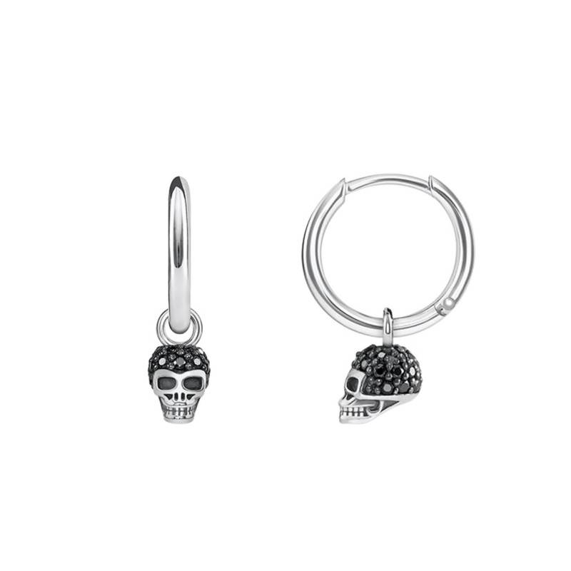Skull Hoop Earrings in 925 Silver & Black Zirconia, 14 mm Diameter - CR623-643-11 - Thomas Sabo