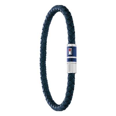 Blue Braided Leather & Steel TH Bracelet, Length 21.5 cm - Tommy Hilfiger