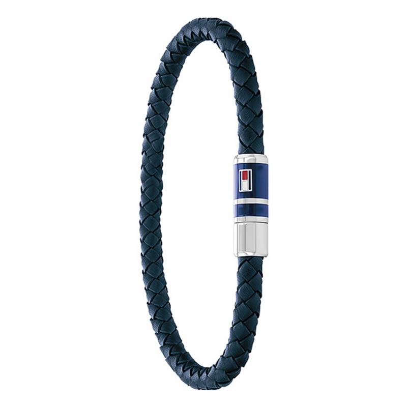 Blue Braided Leather & Steel TH Bracelet, Length 21.5 cm - Tommy Hilfiger