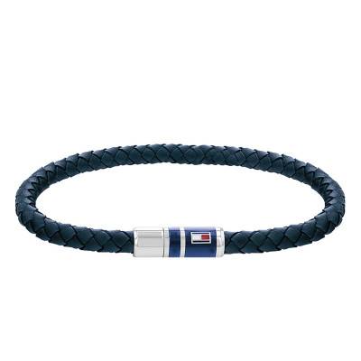 Bracelet TH Acier et Cuir Tressé Bleu, Longueur 21,5 cm - Tommy Hilfiger