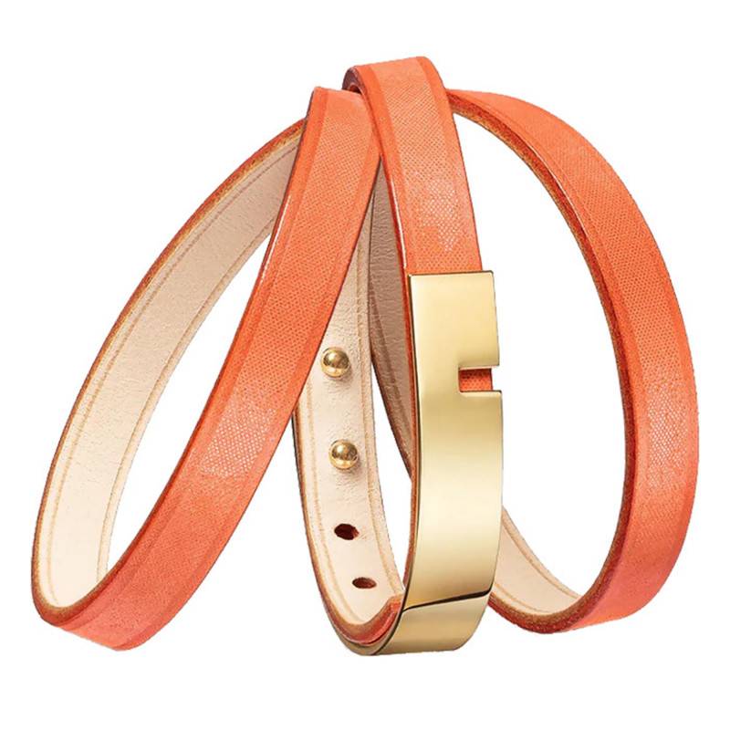 Orange Iridescent Leather Triple-Wrap Bracelet, Length 13 cm to 17.5 cm - U40TSTGO-ICA33 - Ursul