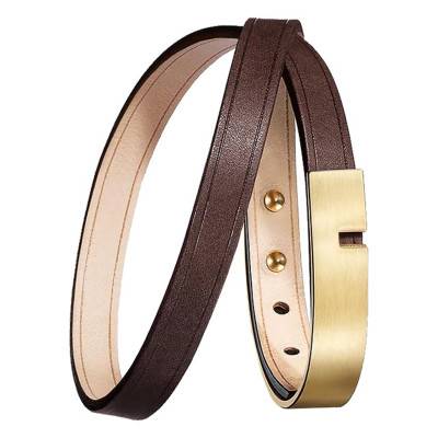 Bracelet U-Turn Twice en Cuir Marron et PVD Or, Taille M/L/XL - U40DSTGM-IN02 - Ursul