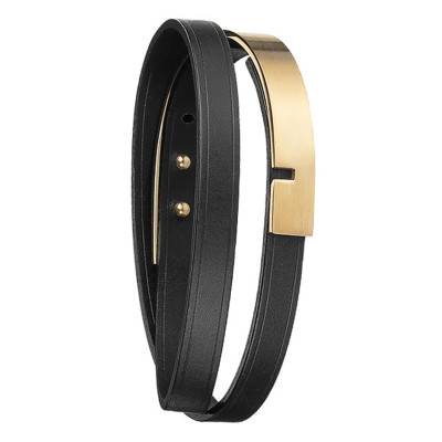 Bracelet U-Turn Twice en Cuir Noir et PVD Or, Longueur 16 à 21 cm - U40DSTGM-IN01 - Ursul