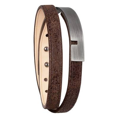 Bracelet cuir marron, U'TURN TWICE gun, Longueur 15,5 à 19,5 cm - Ursul