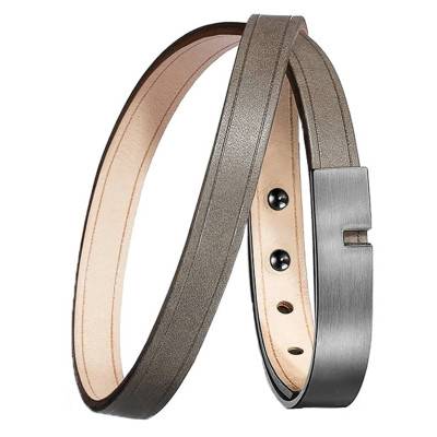 Gray Leather U'TURN TWICE Bracelet, 15,5 cm to 19,5 cm Length - Ursul