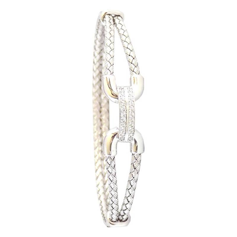 925 Rhodium-Plated Silver & Cubic Zirconia Bracelet, Length 19 cm - Valenzi