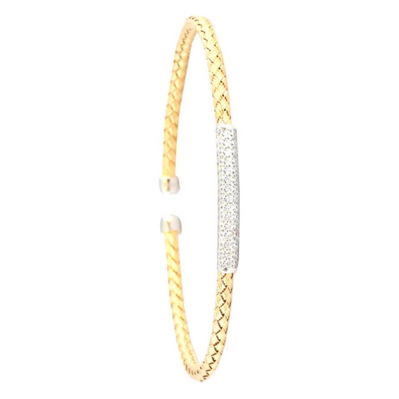 Yellow Rhodium-Plated 925 Silver & Zirconium Oxide Open Bangle Bracelet - Valenzi