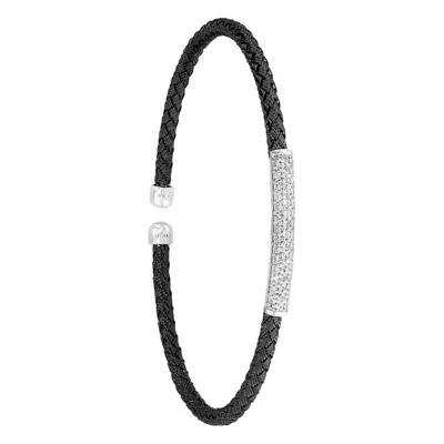 Bracelet Jonc noir, Argent rhodié & Oxydes de zirconium - Valenzi