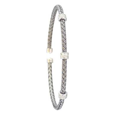 Open Bangle in Gray 925 Rhodium-Plated Silver & Cubic Zirconia - Valenzi