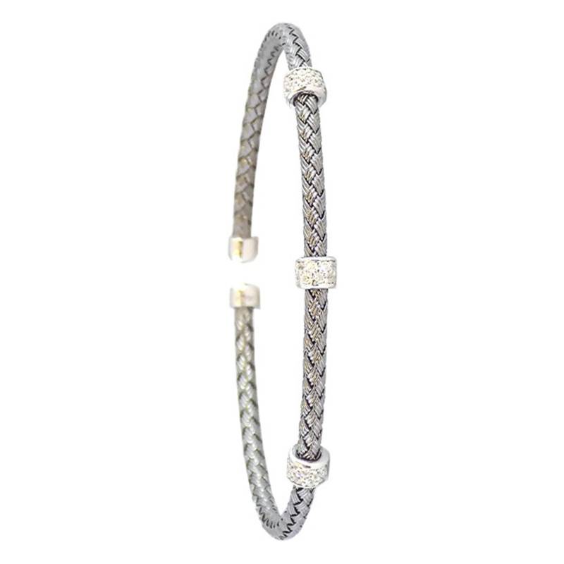 Open Bangle in Gray 925 Rhodium-Plated Silver & Cubic Zirconia - Valenzi