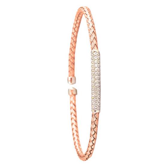 Bracelet Argent 925 Rhodié - Jonc Ouvert Avec Zirconiums Ronds 1.8 à 4mm - Neuf Avec étiquettes