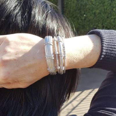 Open Bangle in Gray 925 Rhodium-Plated Silver & Cubic Zirconia - Valenzi