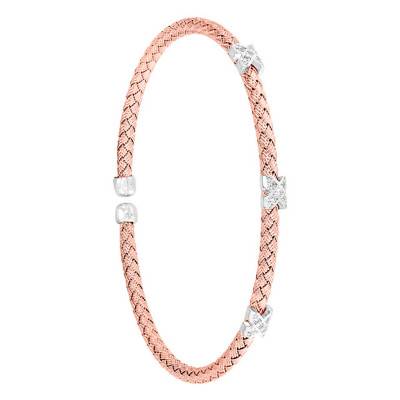 Jonc tressé rose, Argent Rhodié & Oxydes de zirconium - Valenzi