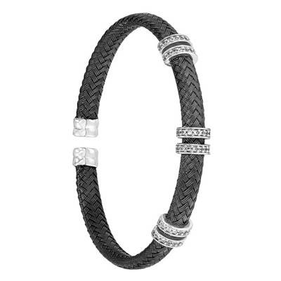 Bracelet Jonc Noir, en Argent rhodié & Oxydes de zirconium - Valenzi