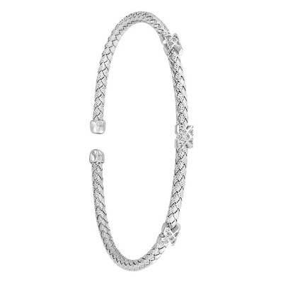 Jonc tressé argent, Argent Rhodié & Oxydes de zirconium - Valenzi