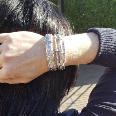Jonc Rose, en Argent rhodié & Oxydes de zirconium - Valenzi